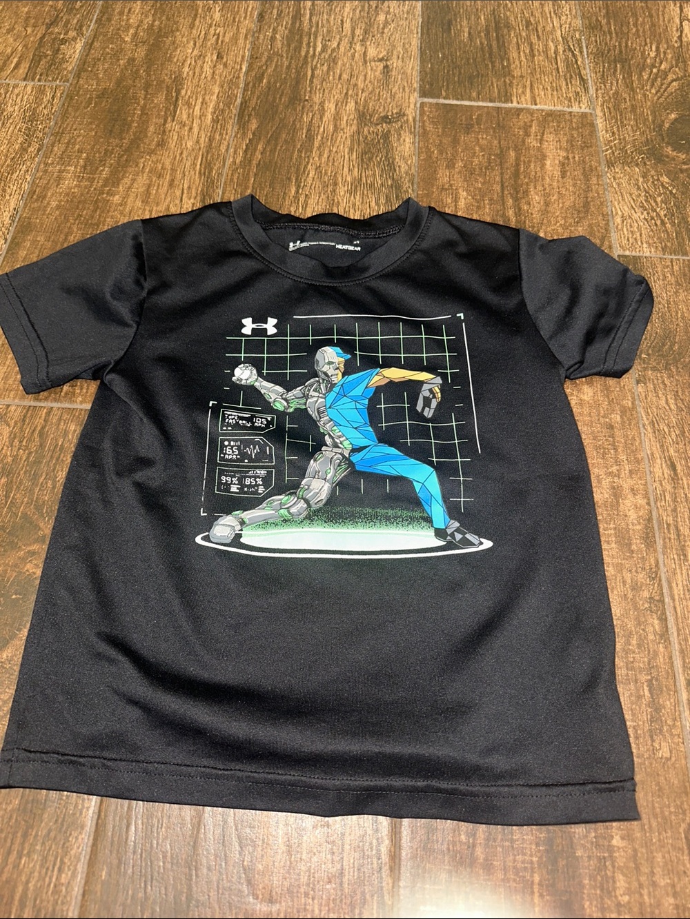 Under Armour Black Short Sleeve Tee with Blue & Green Robot Graphic baseball